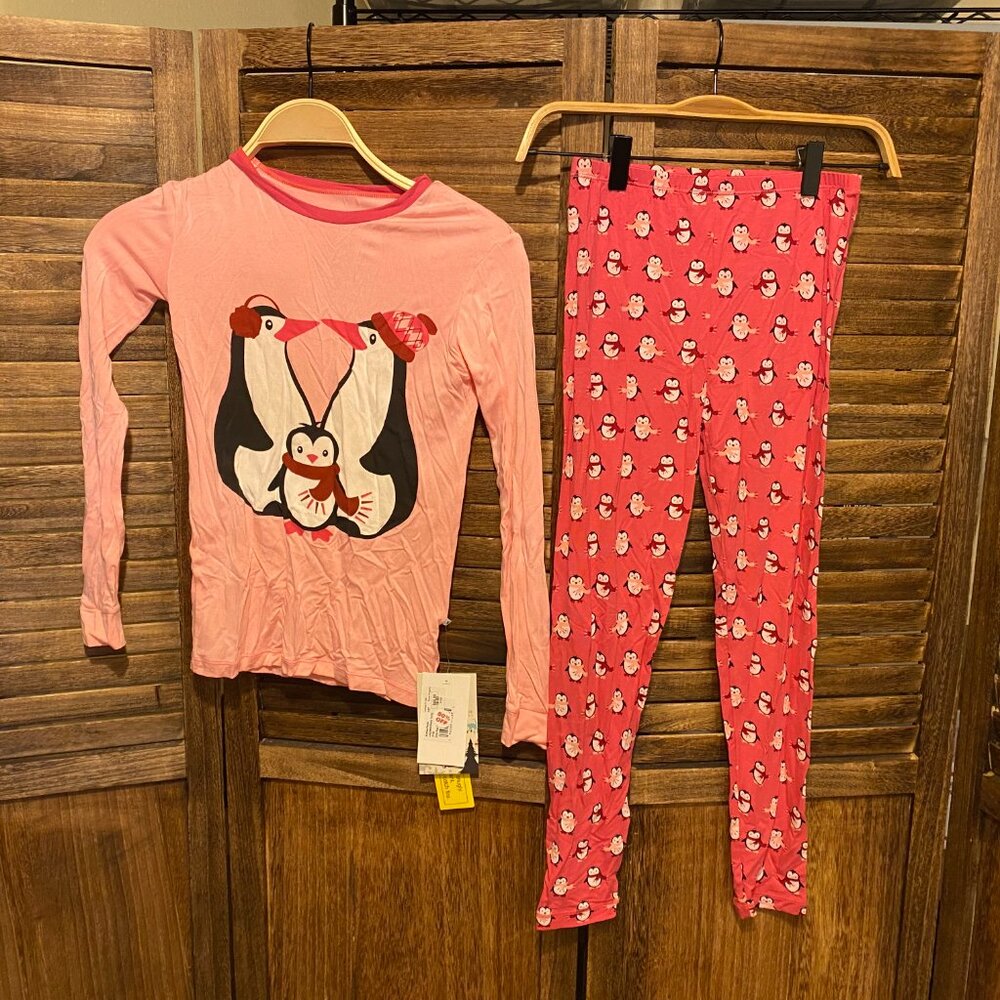 Kickee Pants Kids Long Sleeve Pajama Set Rose Penguins